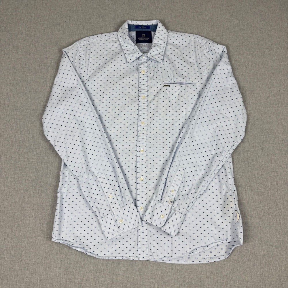 Scotch & Soda Mens Blue Dotted Button Down Shirt Large Amsterdam Couture